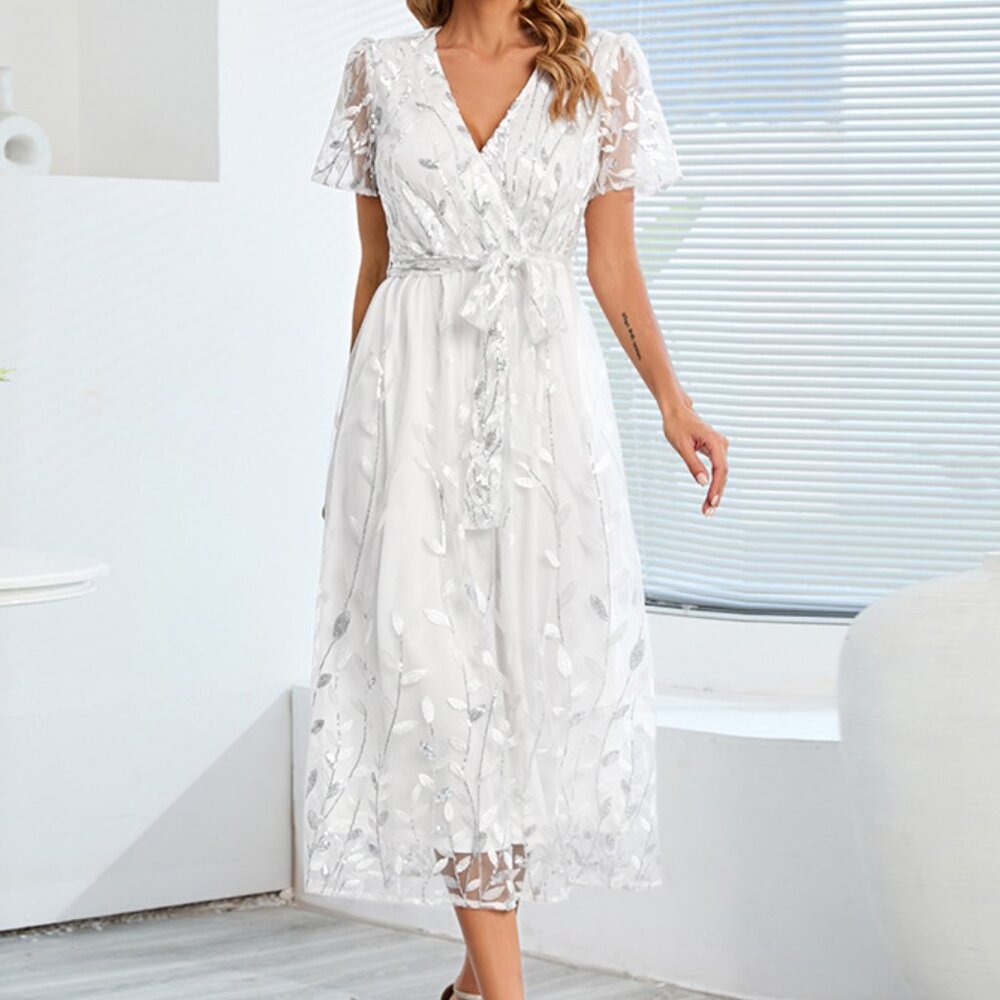 V-neck Mid-Length Dress